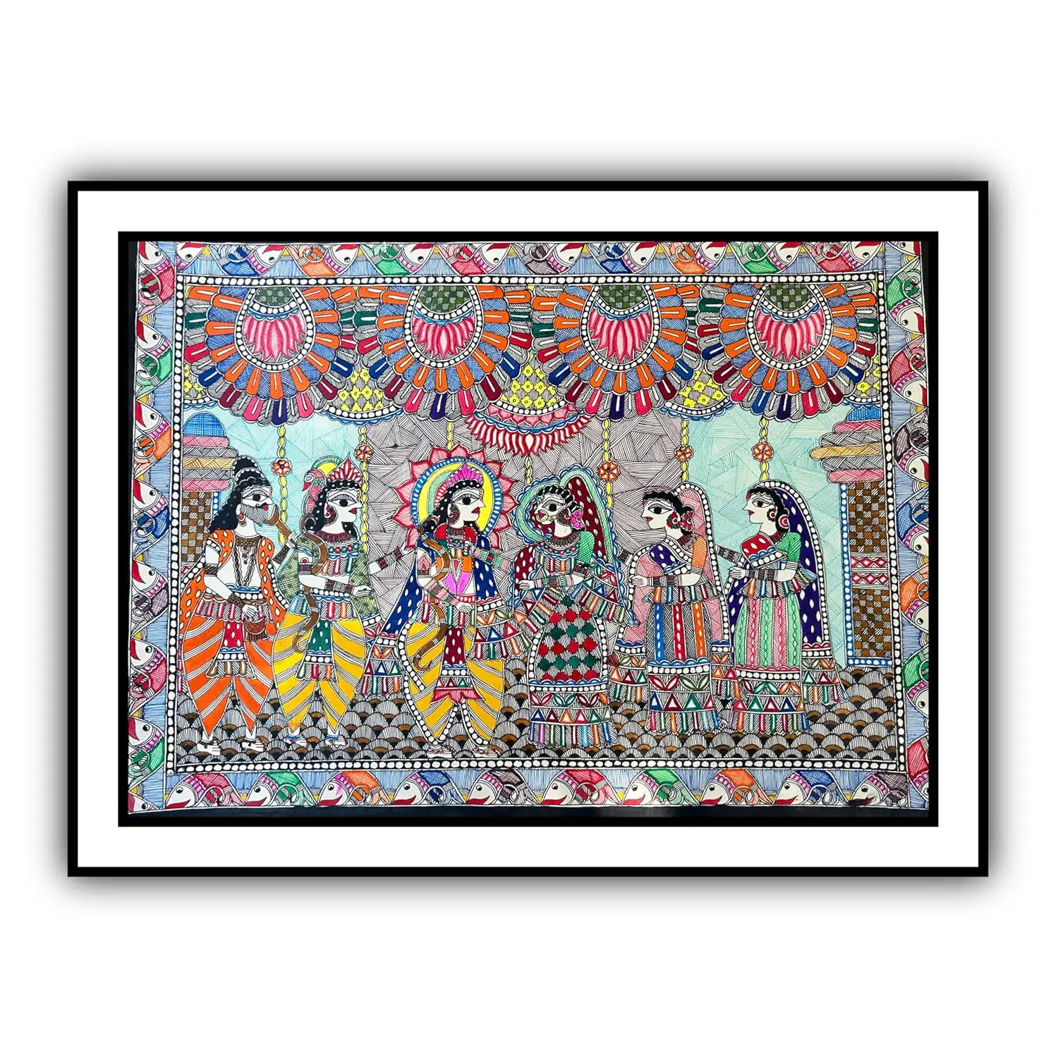 Artdarshan Madhubani Art Painting | Handmade Sita Mata Swayamvar Design without Frame – Traditional Wall Decoration for Living Room, Bedroom & Office